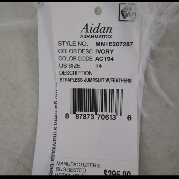 NWT AIDAN MATTOX Feather Trim Crepe Strapless Jumpsuit White Size14 Bride Bridal - Picture 12 of 13